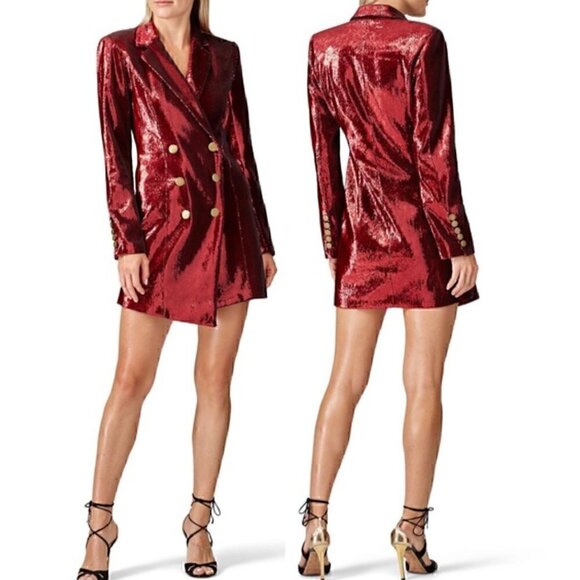 Retrofete Selena Dress Sequin Jacket Double Breasted Long Sleeve Red Size S - Picture 1 of 11